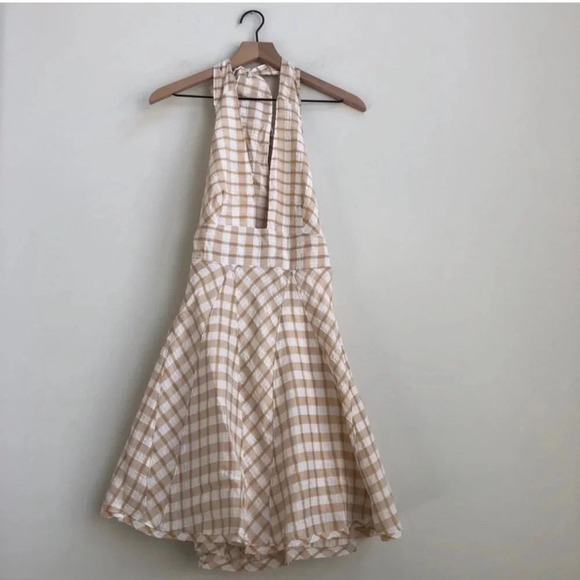 New Free people do the twist halter gingham plaid tea ob1120396 dress retro - Picture 4 of 14